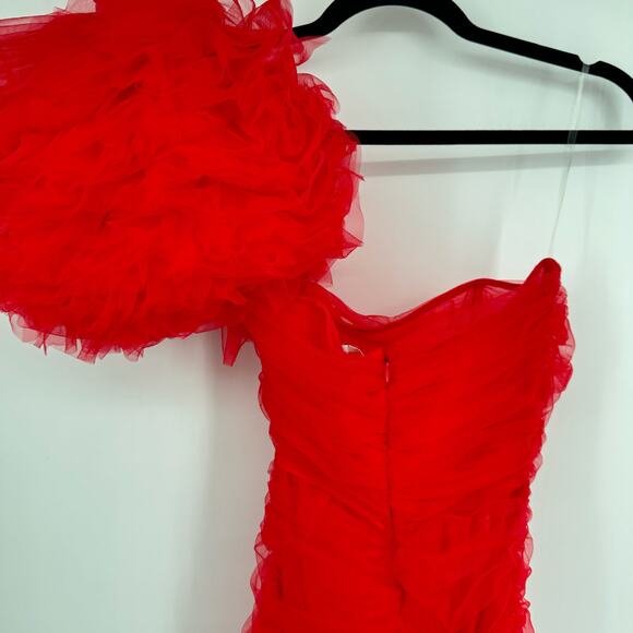 House Of Cb‎ London Noelle Off the Shoulder Ruffle Sleeve Mini Dress Red Size XS - Picture 9 of 13